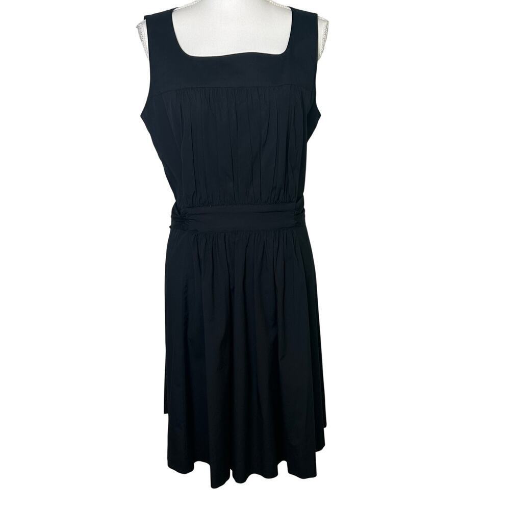 Brooks Brothers women's black square neck fit & flare tie belt cotton dress 14